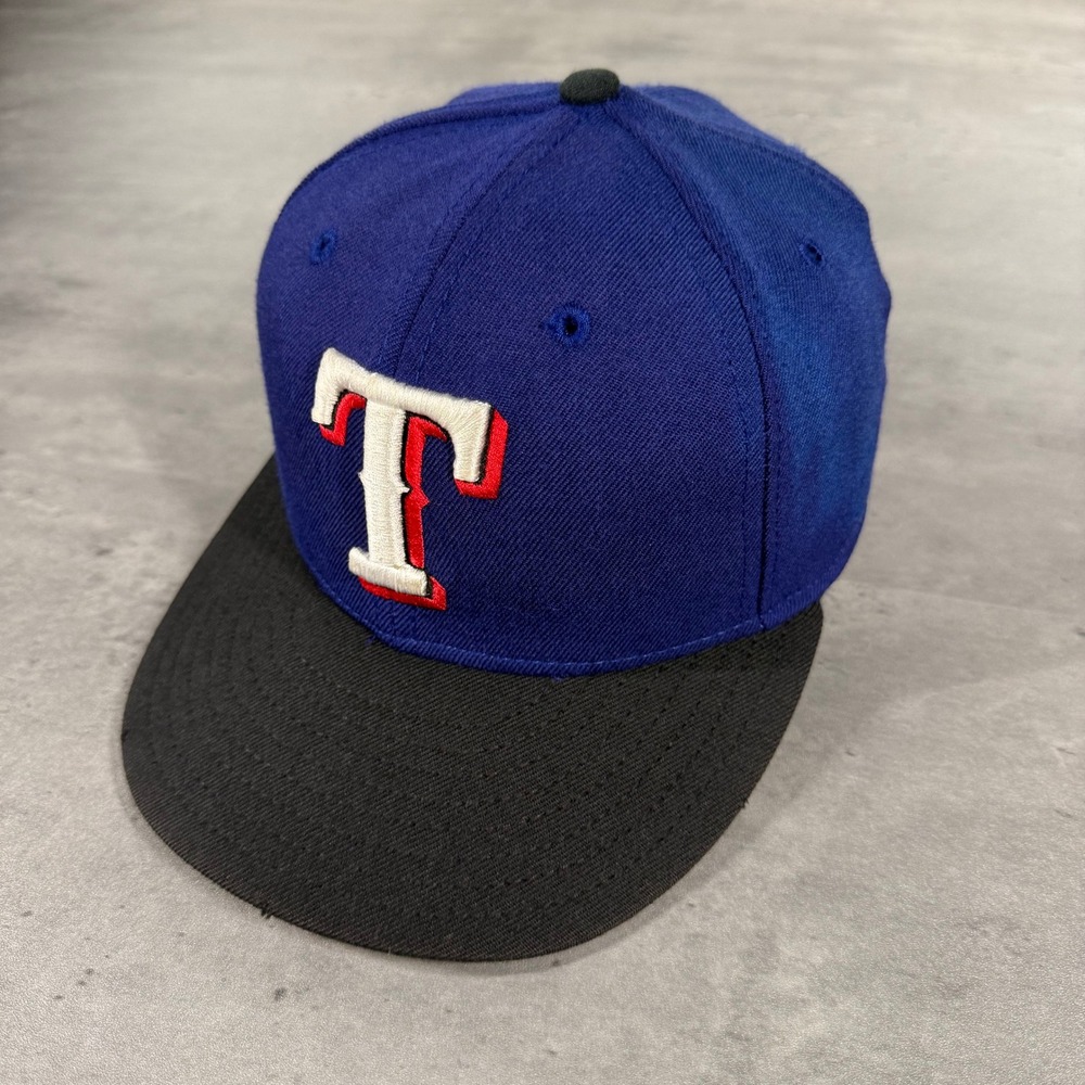 Vintage Texas Rangers Hat New Era Cap 6 7/8 USA Wool Sun Faded Fitted Black Brim